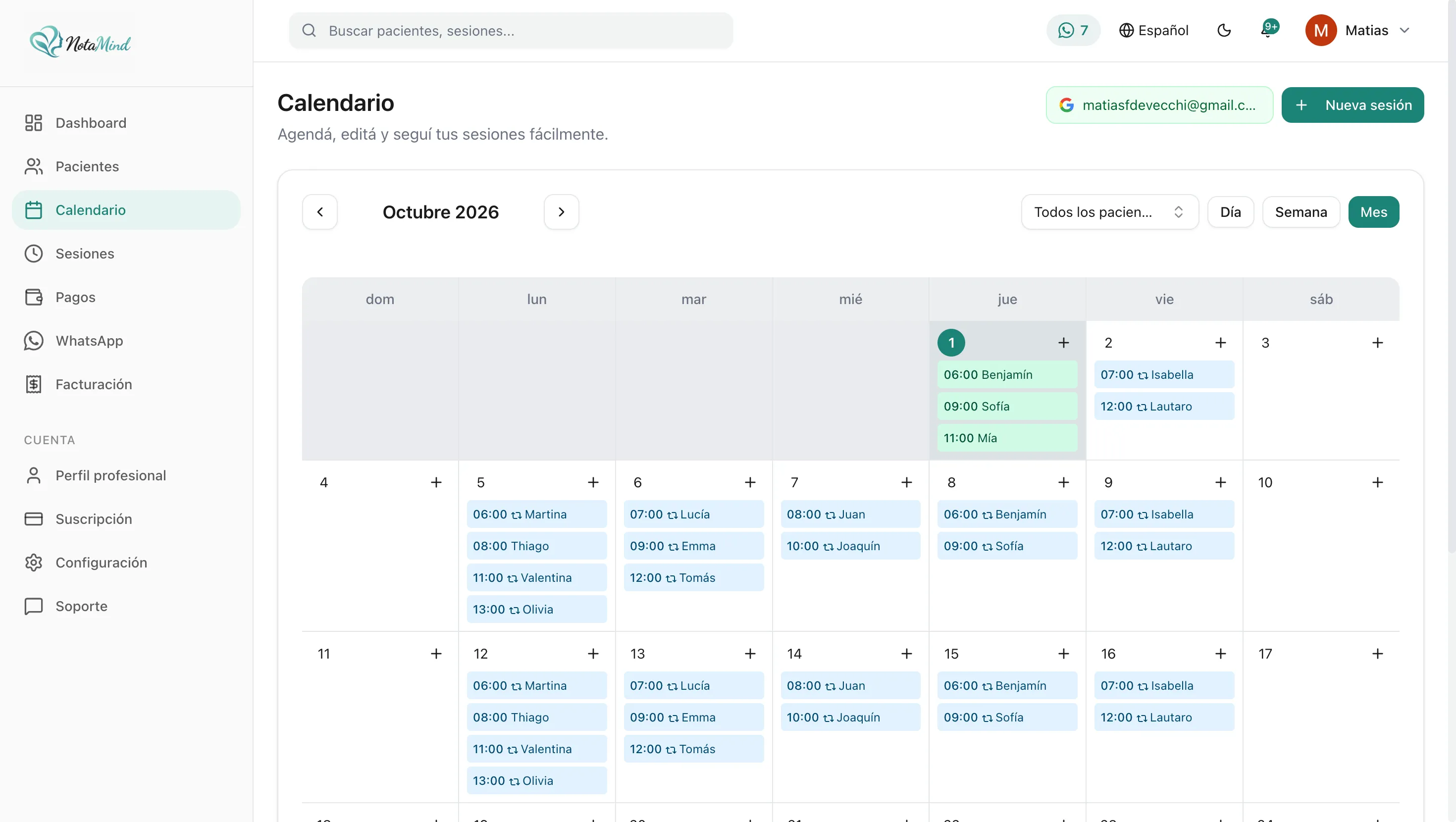 NotaMind — Calendario: Tu agenda, sincronizada con Google Calendar