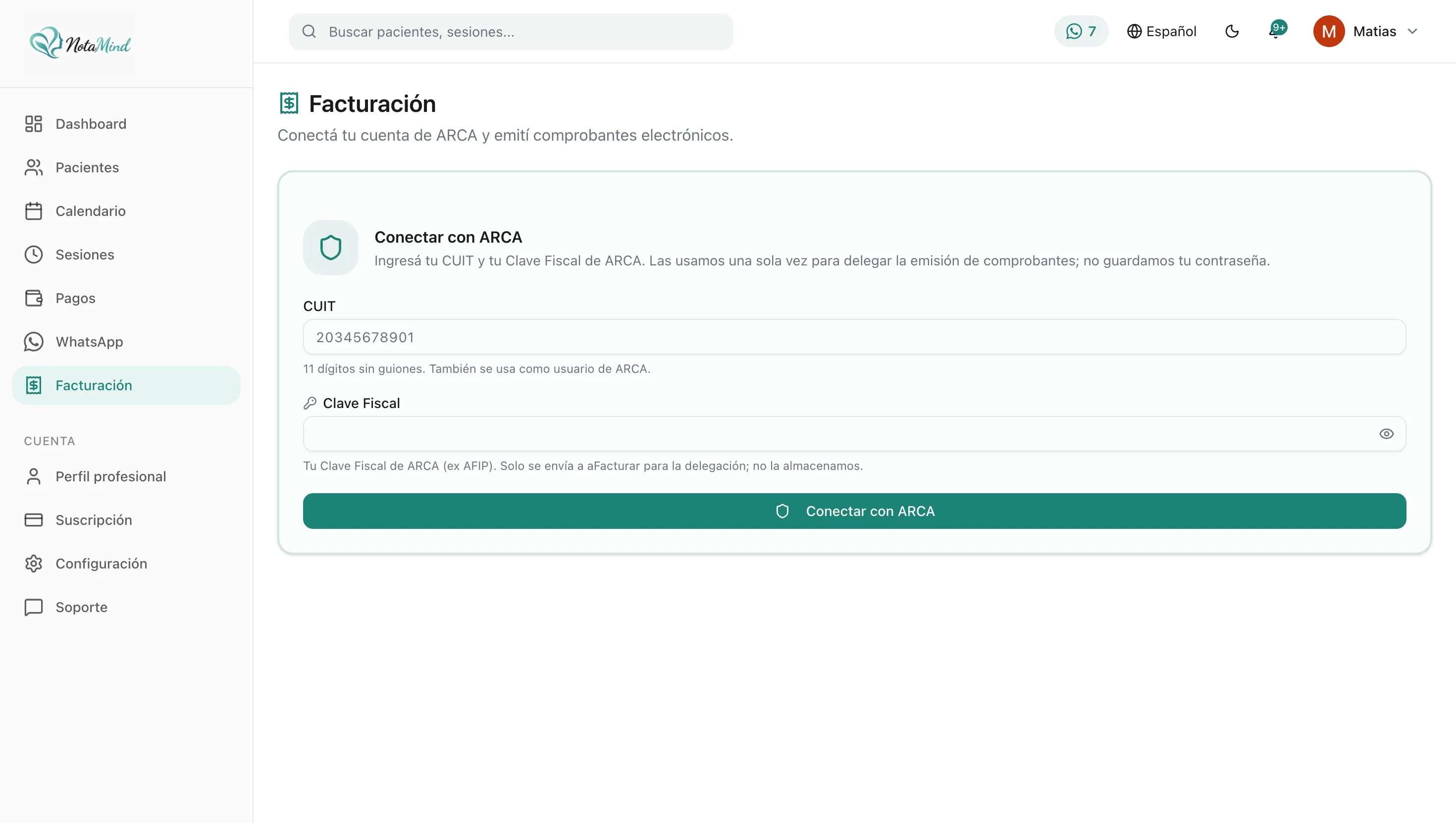 NotaMind — Facturación: Facturá con ARCA en un clic